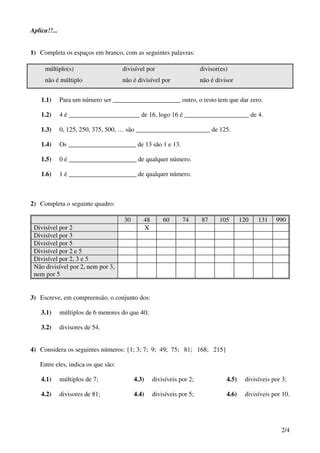 2º bimestre Sequência didática 3 Bingo dos múltiplos e divisores.